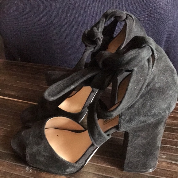 🚨B2G1 KARL LAGERFELD Black Leather Open Toe Block Heels - Picture 2 of 8